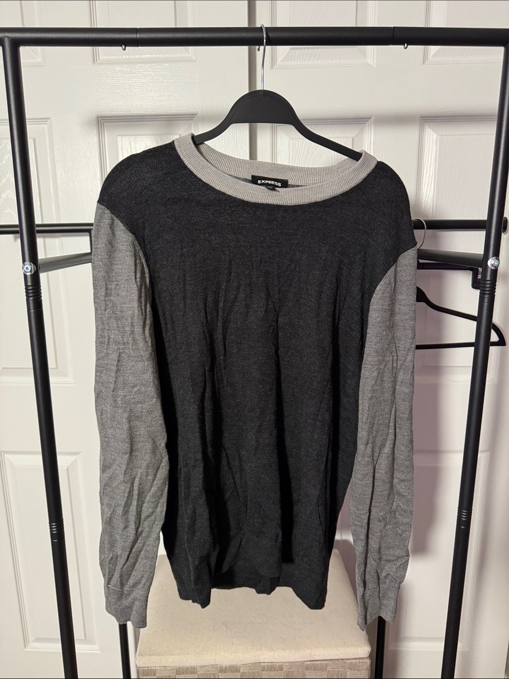 Express Men’s Black Crewneck Sweater with Gray Sleeves